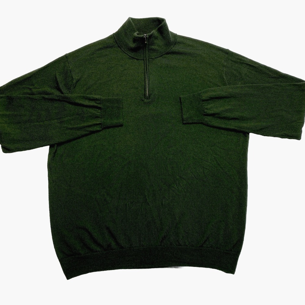 Magaschoni Sweater Mens 2XL Green M Wool 1/4 Zip Pullover